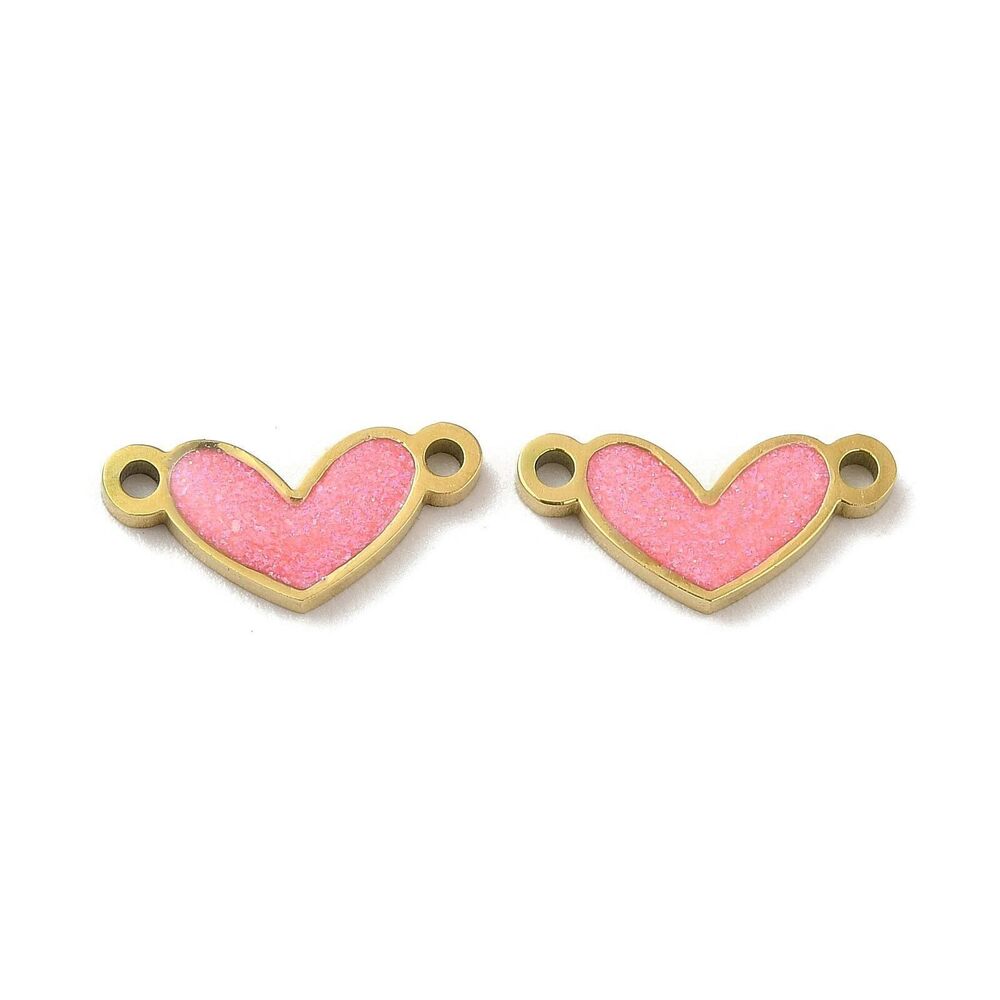 3860 10 pcs Pink 316 Stainless Steel Enamel Heart Connector Charms Love